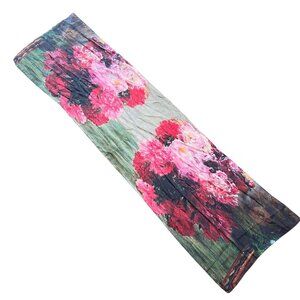 Cocoon House 100% Silk Floral Scarf Pink Red Green Vibrant Wtaercolor 16"x60"